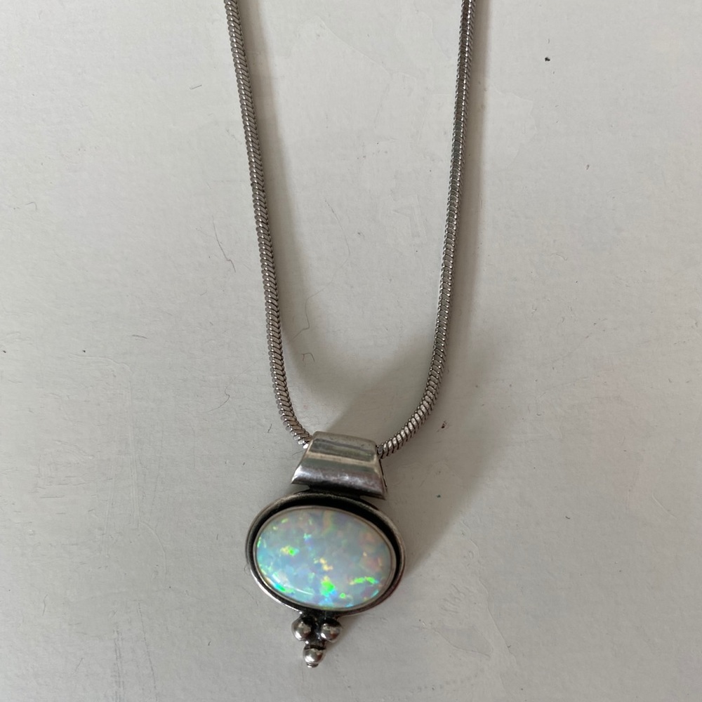 Silver opal charm necklace